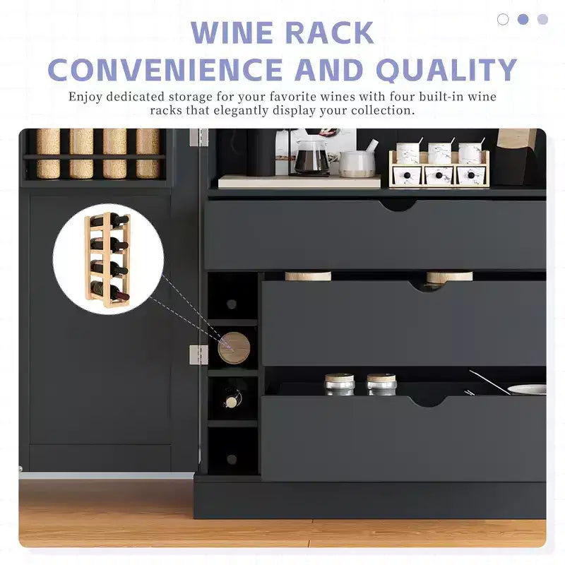 Garde-manger de cuisine autoportant Whisen de 77 po de hauteur, grand buffet de rangement pour salle à manger avec étagères de porte, étagères réglables
