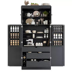 Garde-manger de cuisine autoportant Whisen de 77 po de hauteur, grand buffet de rangement pour salle à manger avec étagères de porte, étagères réglables