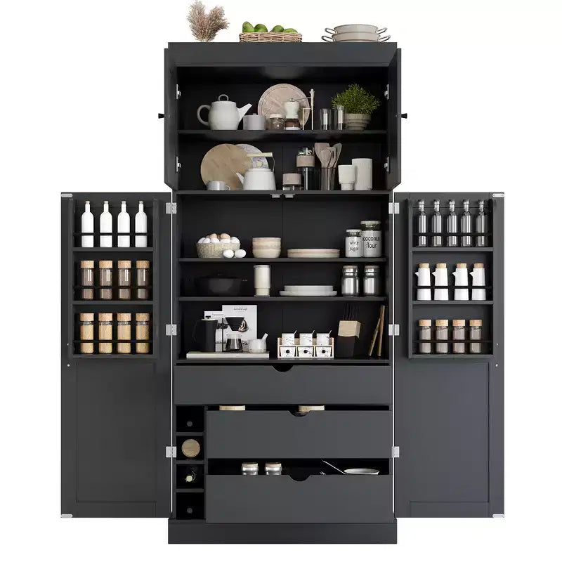 Garde-manger de cuisine autoportant Whisen de 77 po de hauteur, grand buffet de rangement pour salle à manger avec étagères de porte, étagères réglables