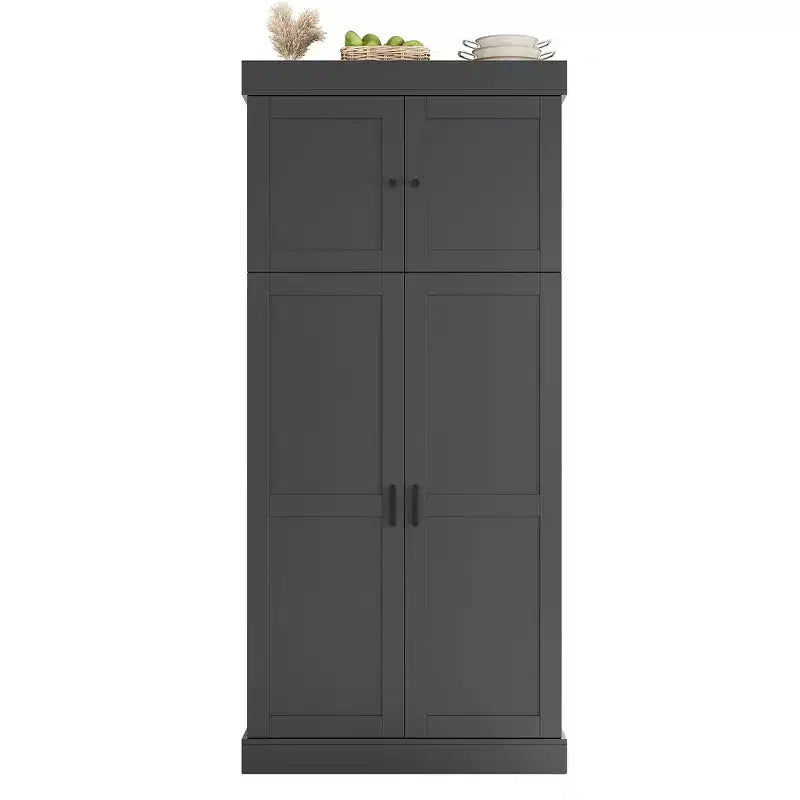 Garde-manger de cuisine autoportant Whisen de 77 po de hauteur, grand buffet de rangement pour salle à manger avec étagères de porte, étagères réglables