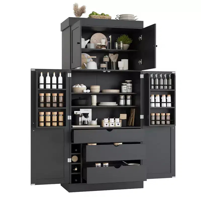 Garde-manger de cuisine autoportant Whisen de 77 po de hauteur, grand buffet de rangement pour salle à manger avec étagères de porte, étagères réglables