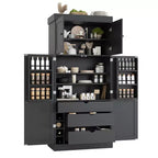 Garde-manger de cuisine autoportant Whisen de 77 po de hauteur, grand buffet de rangement pour salle à manger avec étagères de porte, étagères réglables