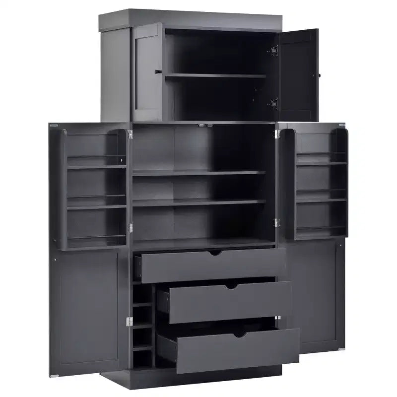 Garde-manger de cuisine autoportant Whisen de 77 po de hauteur, grand buffet de rangement pour salle à manger avec étagères de porte, étagères réglables