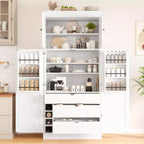 Garde-manger de cuisine autoportant Whisen de 77 po de hauteur, grand buffet de rangement pour salle à manger avec étagères de porte, étagères réglables