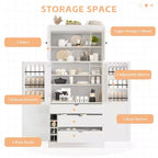 Garde-manger de cuisine autoportant Whisen de 77 po de hauteur, grand buffet de rangement pour salle à manger avec étagères de porte, étagères réglables