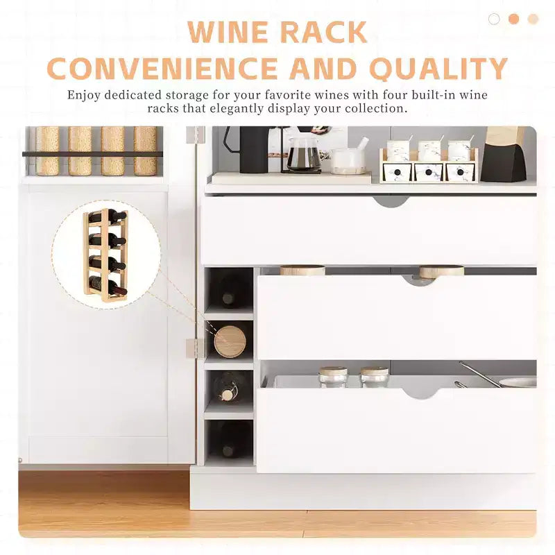 Garde-manger de cuisine autoportant Whisen de 77 po de hauteur, grand buffet de rangement pour salle à manger avec étagères de porte, étagères réglables