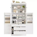 Garde-manger de cuisine autoportant Whisen de 77 po de hauteur, grand buffet de rangement pour salle à manger avec étagères de porte, étagères réglables