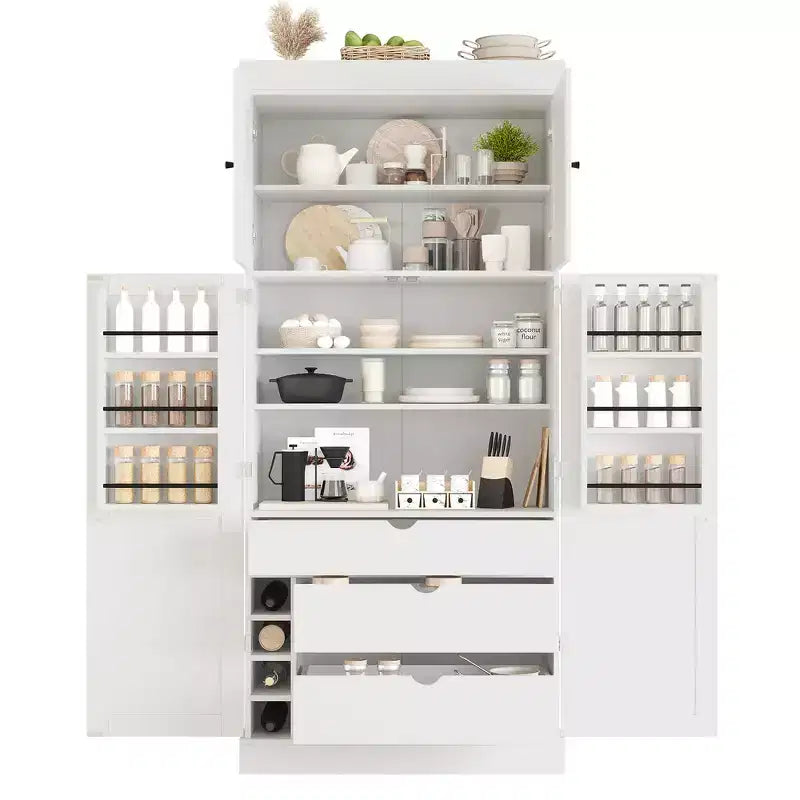 Garde-manger de cuisine autoportant Whisen de 77 po de hauteur, grand buffet de rangement pour salle à manger avec étagères de porte, étagères réglables