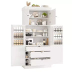 Garde-manger de cuisine autoportant Whisen de 77 po de hauteur, grand buffet de rangement pour salle à manger avec étagères de porte, étagères réglables