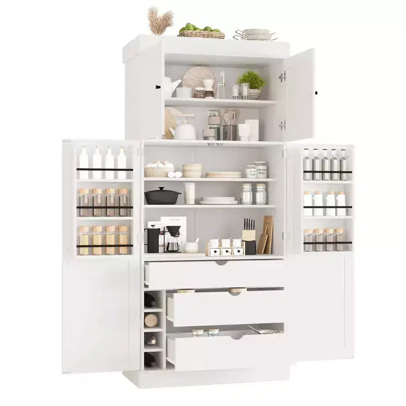 Garde-manger de cuisine autoportant Whisen de 77 po de hauteur, grand buffet de rangement pour salle à manger avec étagères de porte, étagères réglables