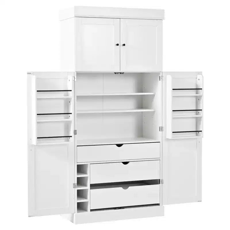 Garde-manger de cuisine autoportant Whisen de 77 po de hauteur, grand buffet de rangement pour salle à manger avec étagères de porte, étagères réglables