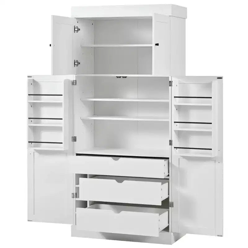 Garde-manger de cuisine autoportant Whisen de 77 po de hauteur, grand buffet de rangement pour salle à manger avec étagères de porte, étagères réglables