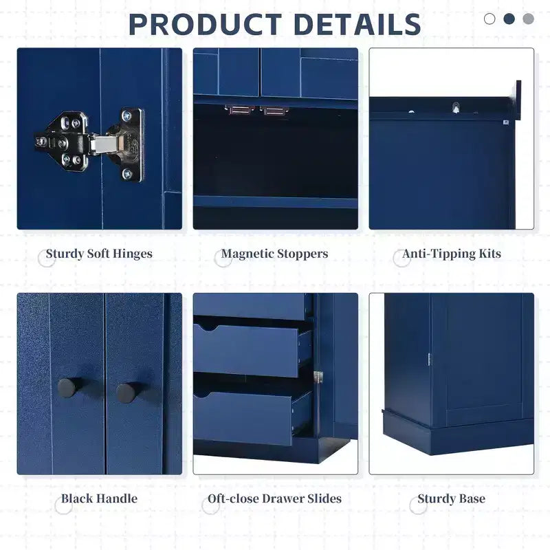 Garde-manger de cuisine autoportant Whisen de 77 po de hauteur, grand buffet de rangement pour salle à manger avec étagères de porte, étagères réglables