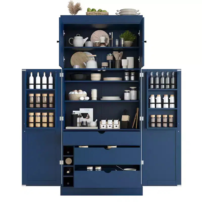 Garde-manger de cuisine autoportant Whisen de 77 po de hauteur, grand buffet de rangement pour salle à manger avec étagères de porte, étagères réglables