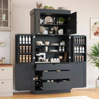 Garde-manger de cuisine autoportant Whisen de 77 po de hauteur, grand buffet de rangement pour salle à manger avec étagères de porte, étagères réglables