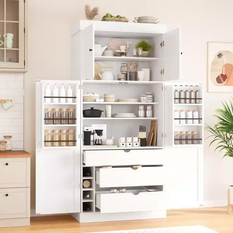 Garde-manger de cuisine autoportant Whisen de 77 po de hauteur, grand buffet de rangement pour salle à manger avec étagères de porte, étagères réglables