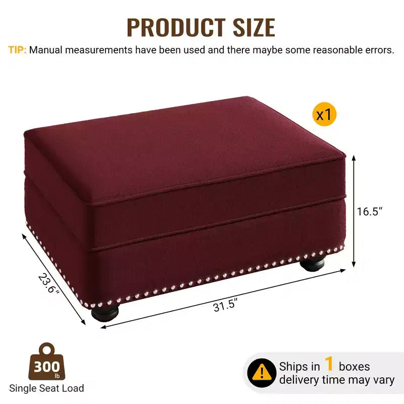 Pouf rembourré en velours Eloise de GDFStudio avec garniture cloutée