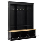 Meuble d'entrée intelligent à LED ModernLuxe avec banc de rangement, porte-manteau d'entrée avec 9 crochets et 3 compartiments à chaussures rabattables