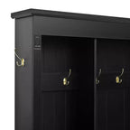 Meuble d'entrée intelligent à LED ModernLuxe avec banc de rangement, porte-manteau d'entrée avec 9 crochets et 3 compartiments à chaussures rabattables