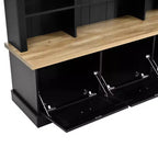 Meuble d'entrée intelligent à LED ModernLuxe avec banc de rangement, porte-manteau d'entrée avec 9 crochets et 3 compartiments à chaussures rabattables