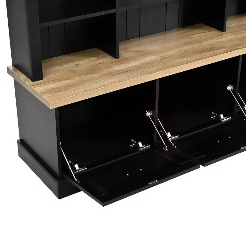 Meuble d'entrée intelligent à LED ModernLuxe avec banc de rangement, porte-manteau d'entrée avec 9 crochets et 3 compartiments à chaussures rabattables