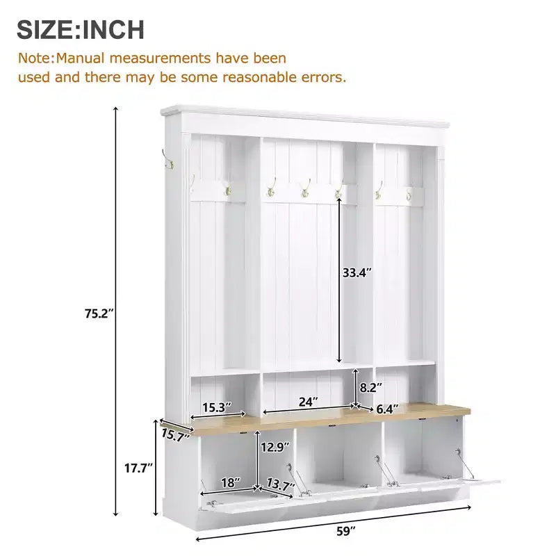 Meuble d'entrée intelligent à LED ModernLuxe avec banc de rangement, porte-manteau d'entrée avec 9 crochets et 3 compartiments à chaussures rabattables