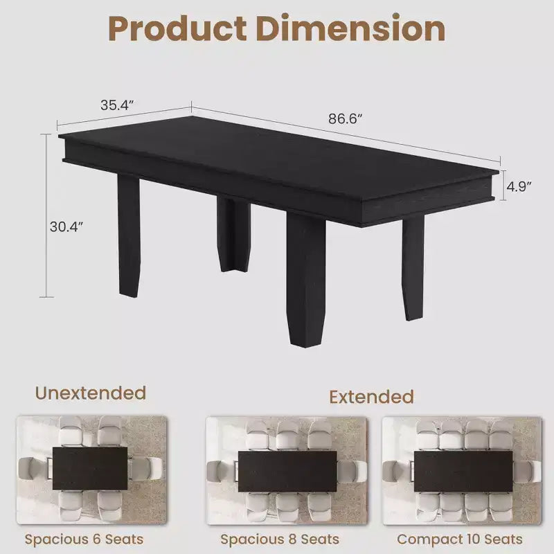 Table à manger extensible de 160 cm à 220 cm pour 6-10 personnes, tables de cuisine de style rustique avec cadre robuste en bois, grande table de dîner rectangulaire pour salle à manger