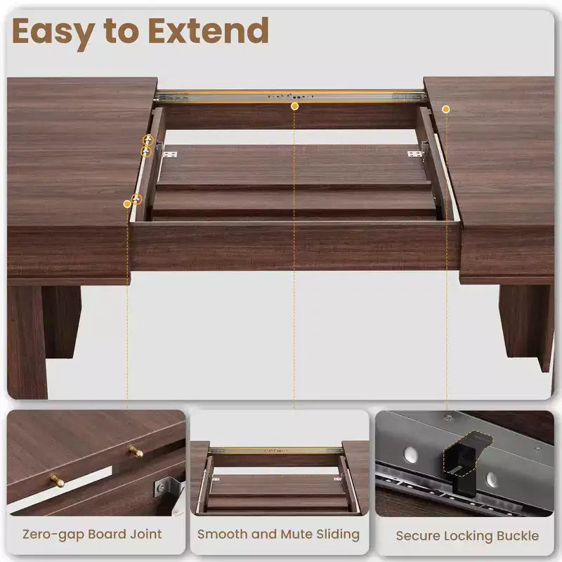 Table à manger extensible de 160 cm à 220 cm pour 6-10 personnes, tables de cuisine de style rustique avec cadre robuste en bois, grande table de dîner rectangulaire pour salle à manger