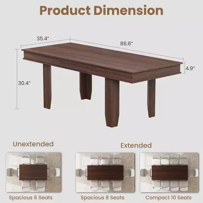 Table à manger extensible de 160 cm à 220 cm pour 6-10 personnes, tables de cuisine de style rustique avec cadre robuste en bois, grande table de dîner rectangulaire pour salle à manger