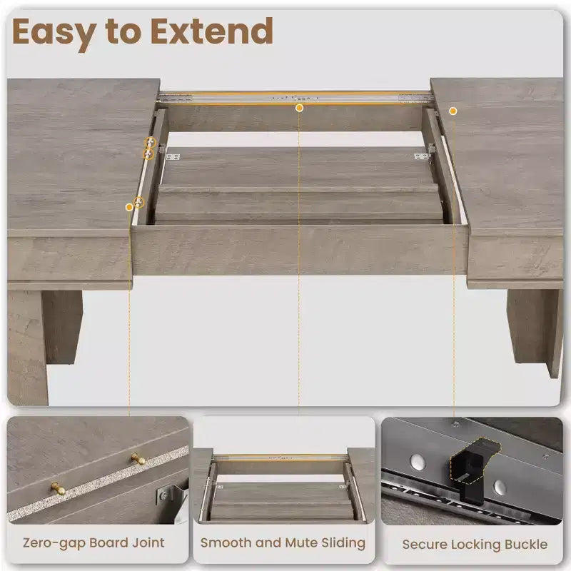 Table à manger extensible de 160 cm à 220 cm pour 6-10 personnes, tables de cuisine de style rustique avec cadre robuste en bois, grande table de dîner rectangulaire pour salle à manger