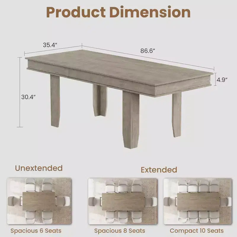 Table à manger extensible de 160 cm à 220 cm pour 6-10 personnes, tables de cuisine de style rustique avec cadre robuste en bois, grande table de dîner rectangulaire pour salle à manger