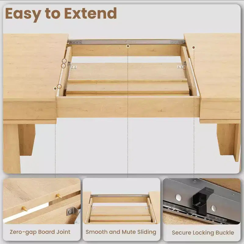Table à manger extensible de 160 cm à 220 cm pour 6-10 personnes, tables de cuisine de style rustique avec cadre robuste en bois, grande table de dîner rectangulaire pour salle à manger