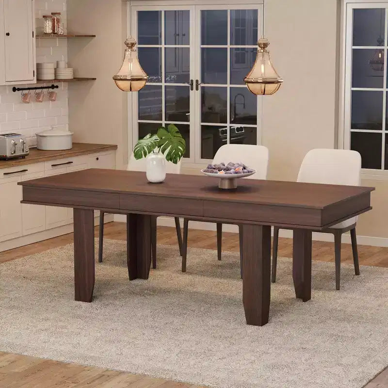 Table à manger extensible de 160 cm à 220 cm pour 6-10 personnes, tables de cuisine de style rustique avec cadre robuste en bois, grande table de dîner rectangulaire pour salle à manger