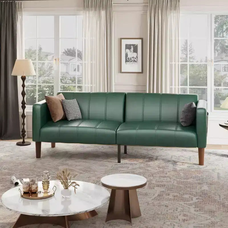 75 canapé convertible moderne en similicuir, causeuse 3 places style Mid-Century pour petits espaces