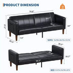 75 canapé convertible moderne en similicuir, causeuse 3 places style Mid-Century pour petits espaces