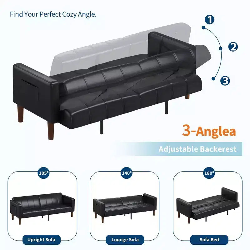 75 canapé convertible moderne en similicuir, causeuse 3 places style Mid-Century pour petits espaces