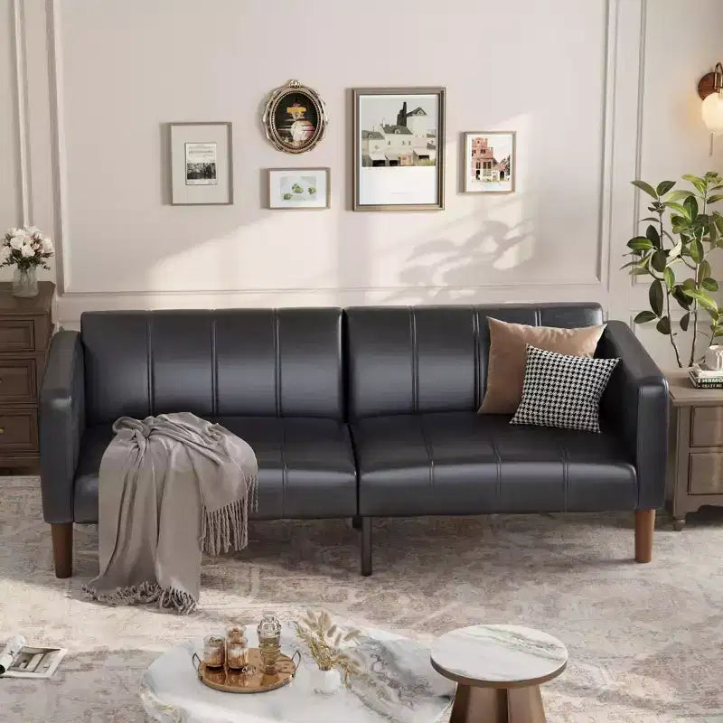 75 canapé convertible moderne en similicuir, causeuse 3 places style Mid-Century pour petits espaces