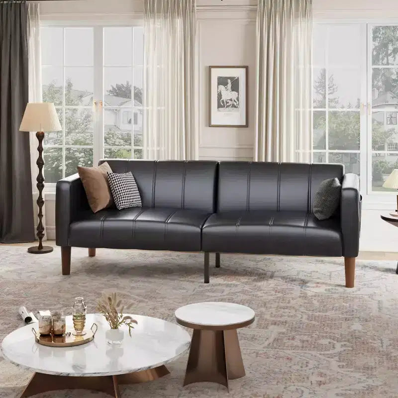75 canapé convertible moderne en similicuir, causeuse 3 places style Mid-Century pour petits espaces