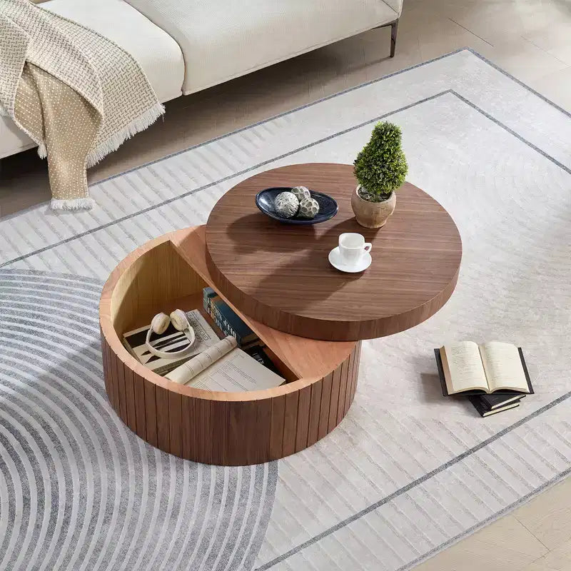 Table basse de rangement ronde moderne Caldrin avec compartiment caché GDFStudio