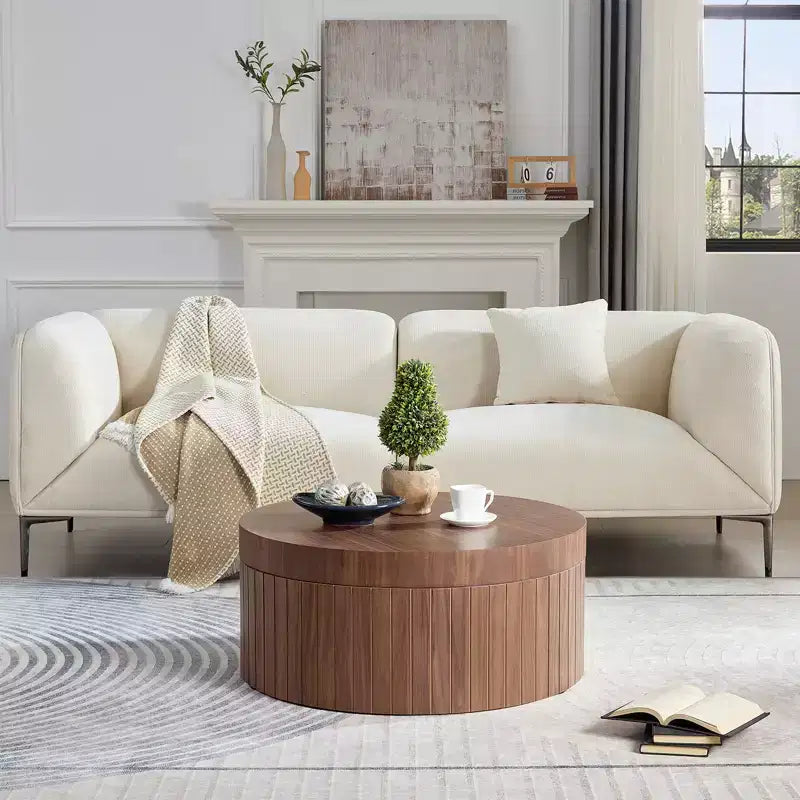 Table basse de rangement ronde moderne Caldrin avec compartiment caché GDFStudio