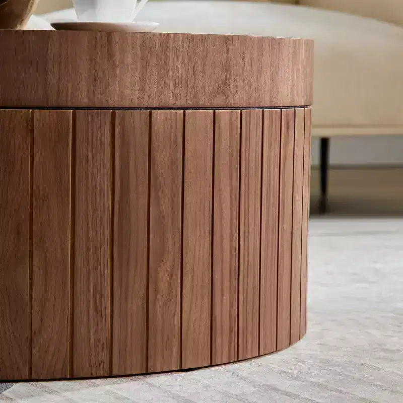 Table basse de rangement ronde moderne Caldrin avec compartiment caché GDFStudio