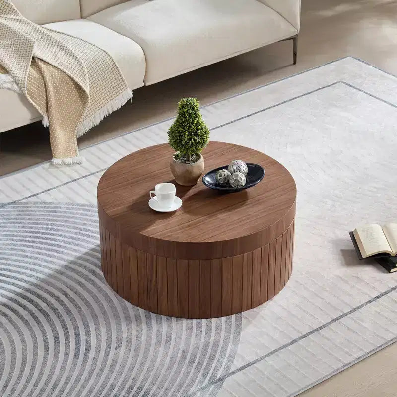 Table basse de rangement ronde moderne Caldrin avec compartiment caché GDFStudio