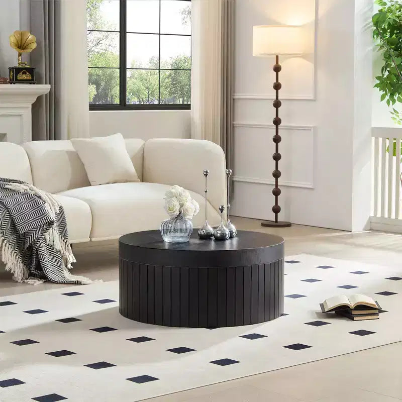 GDFStudio Caldrin Modern Round Storage Coffee Table with Hidden Compartment
