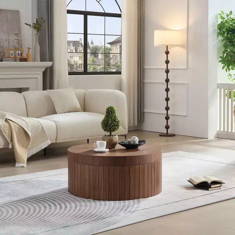 Table basse de rangement ronde moderne Caldrin avec compartiment caché GDFStudio