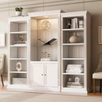 Bibliothèque et vitrine 3 pièces de 199,9 cm de haut avec éclairage 5 couleurs, étagères en verre trempé