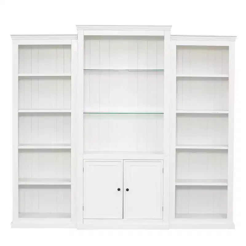 Bibliothèque et vitrine 3 pièces de 199,9 cm de haut avec éclairage 5 couleurs, étagères en verre trempé