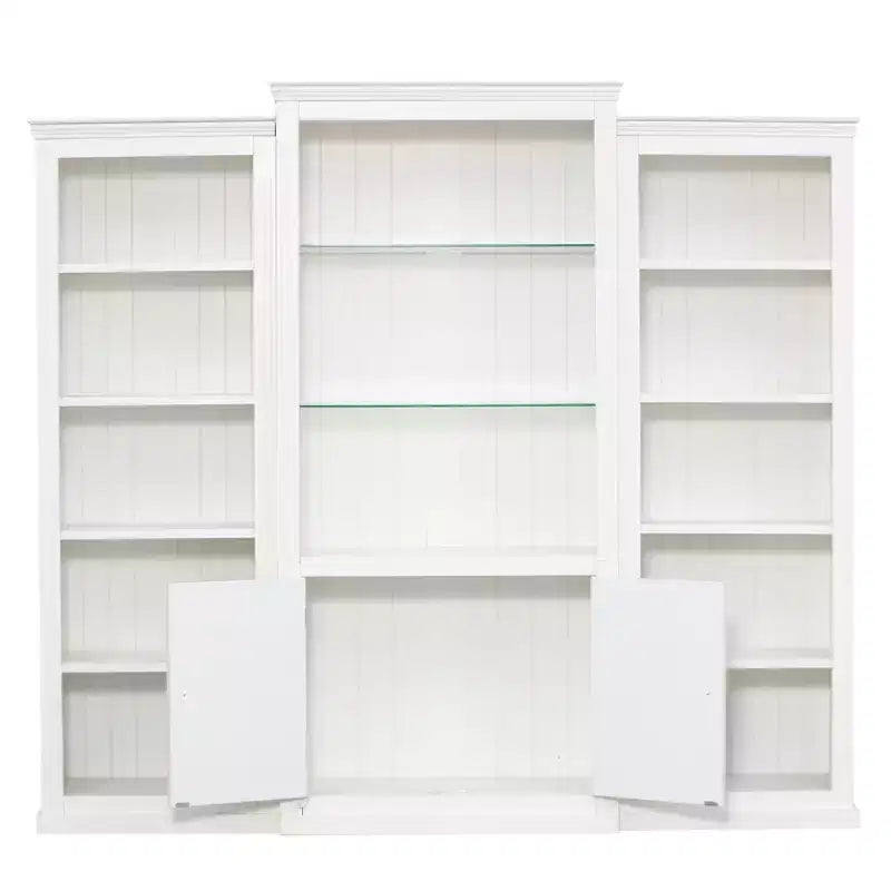 Bibliothèque et vitrine 3 pièces de 199,9 cm de haut avec éclairage 5 couleurs, étagères en verre trempé