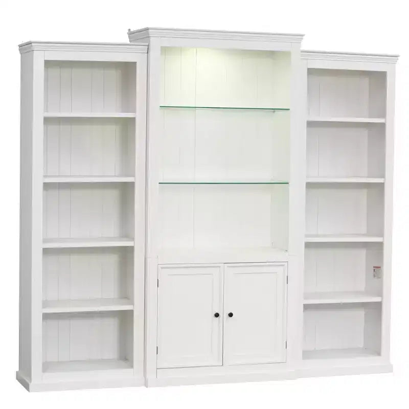 Bibliothèque et vitrine 3 pièces de 199,9 cm de haut avec éclairage 5 couleurs, étagères en verre trempé