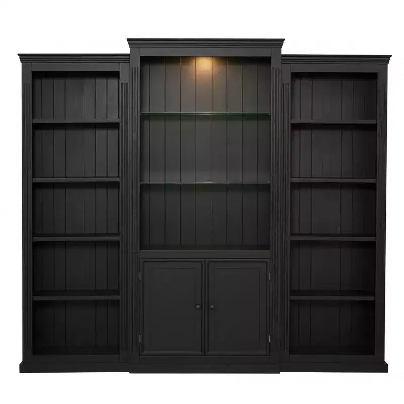 Bibliothèque et vitrine 3 pièces de 199,9 cm de haut avec éclairage 5 couleurs, étagères en verre trempé