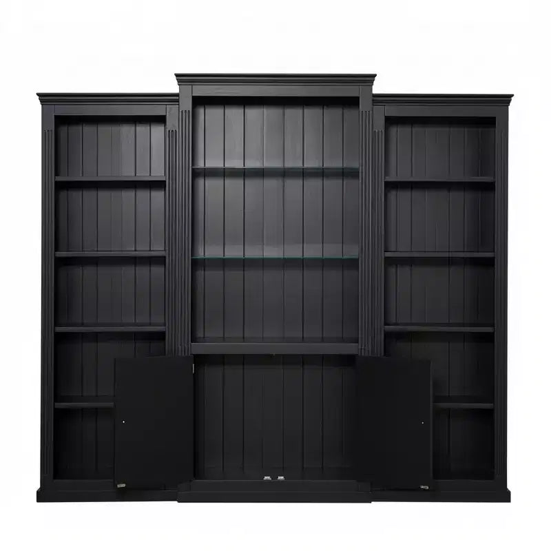 Bibliothèque et vitrine 3 pièces de 199,9 cm de haut avec éclairage 5 couleurs, étagères en verre trempé